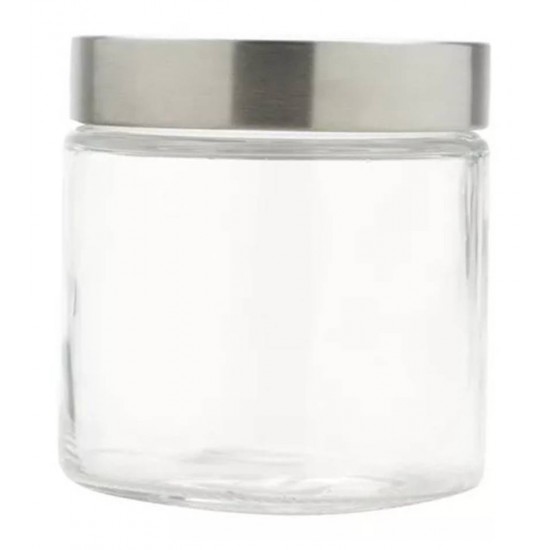 Pote 880ml De Vidro Redondo Com Tampa Aço